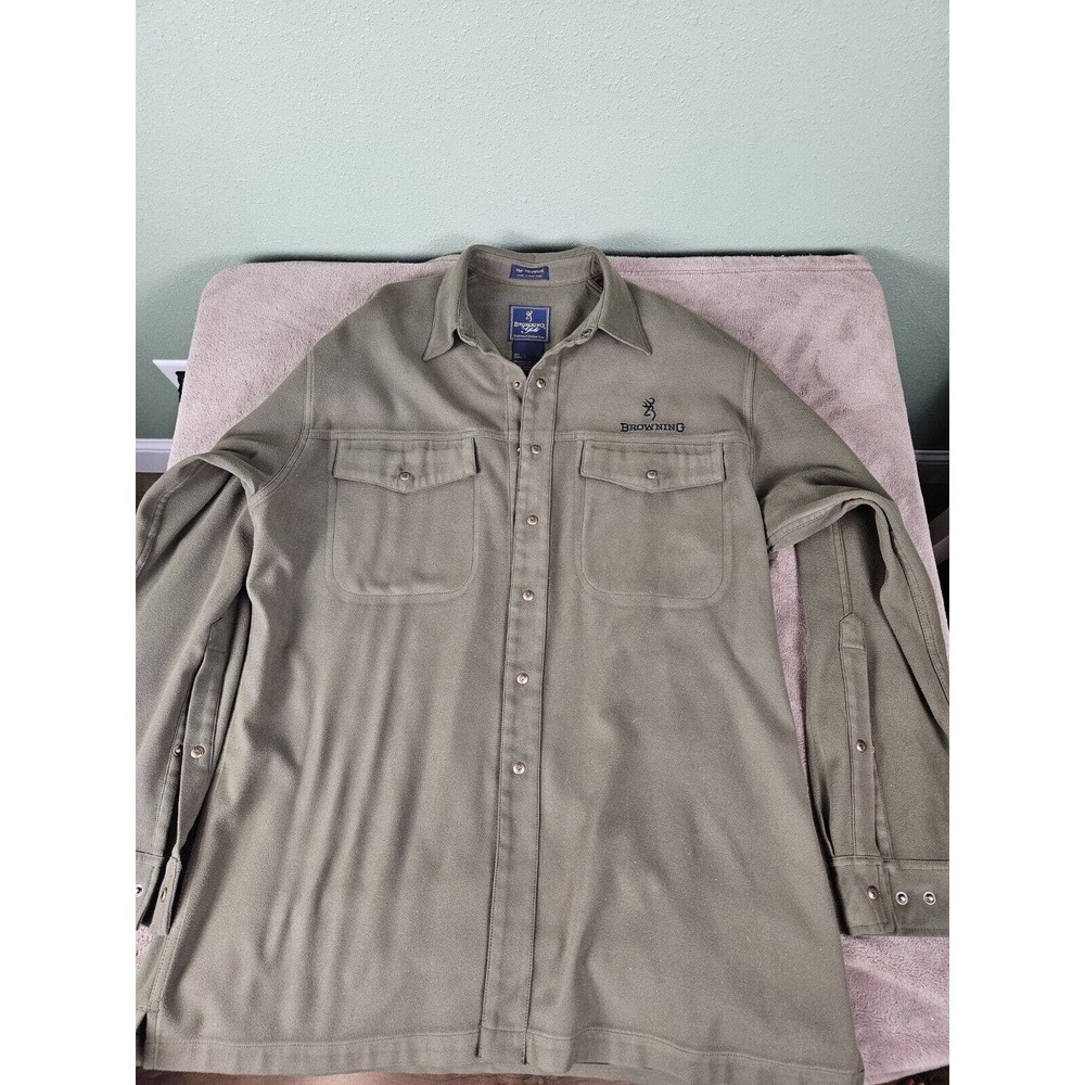 Browning Button Down Shirt Long Sleeve Green Mens Large Embroidered